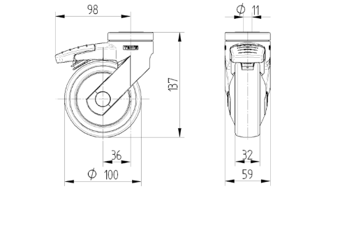 REF: T05610 RUEDA CON FRENO PARA SILLA DE BAÑO CARINO ARJO (100 X 30 X 11) - Imagen 6